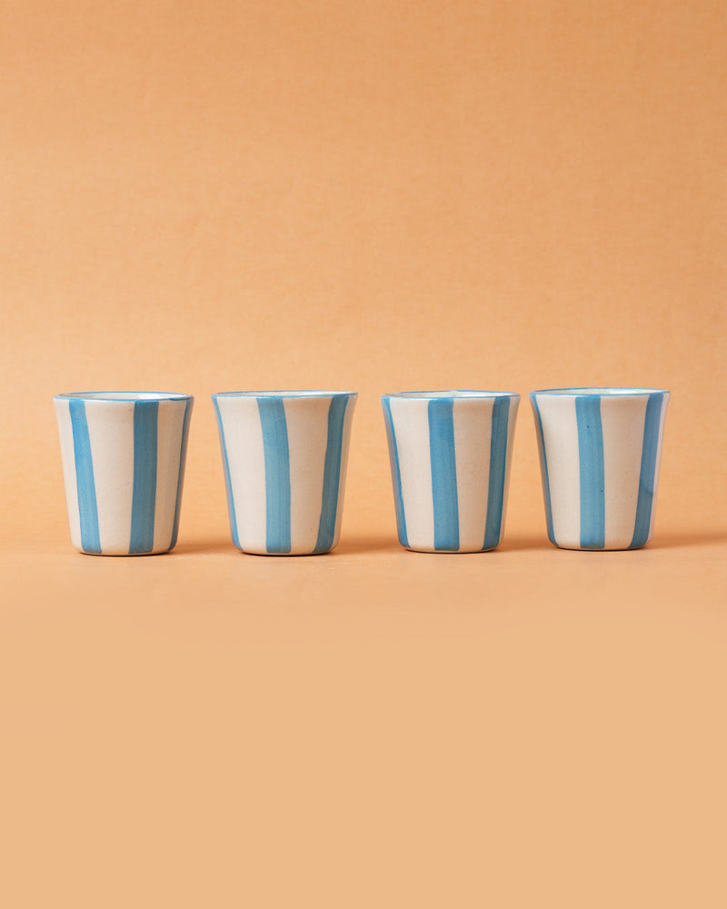 Nurture India Ceramic Aqua Stripe Glass 3-Inch 2-Piece Set