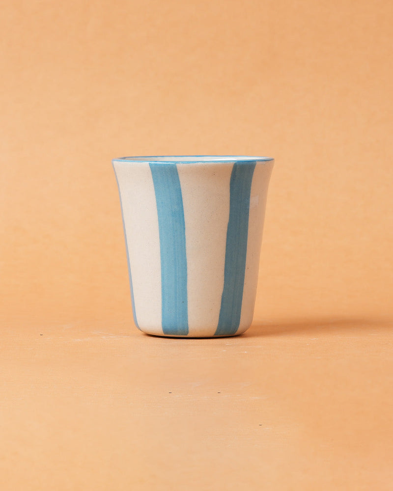 Nurture India Ceramic Aqua Stripe Glass 3-Inch 2-Piece Set