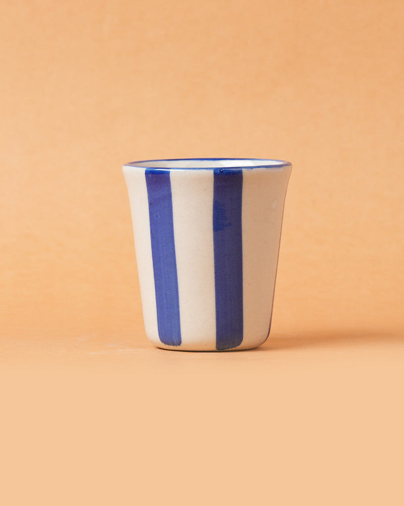 Nurture India Ceramic Blue Stripe Glass 3-Inch 2-Piece Set