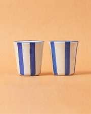 Nurture India Ceramic Blue Stripe Glass 3-Inch 2-Piece Set