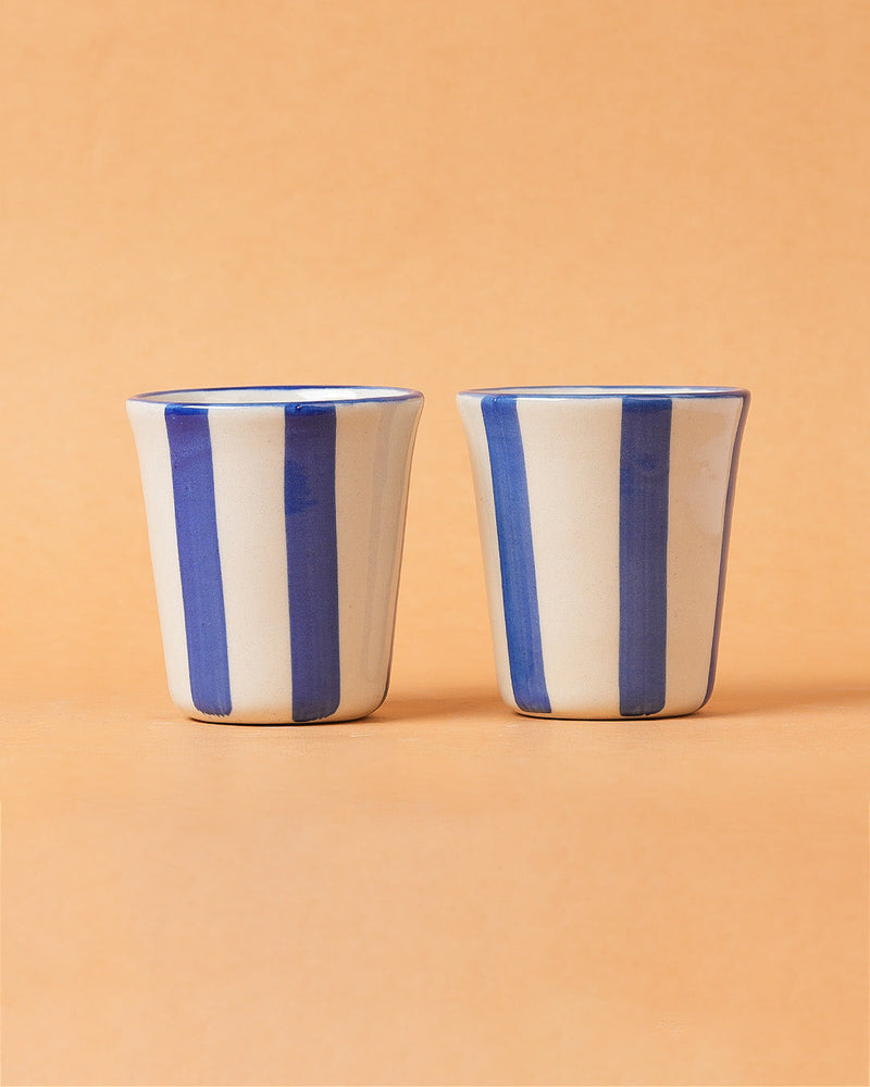 Nurture India Ceramic Blue Stripe Glass 3-Inch 2-Piece Set