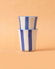 Nurture India Ceramic Blue Stripe Glass 3-Inch 2-Piece Set