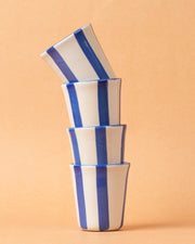 Nurture India Ceramic Blue Stripe Glass 3-Inch 2-Piece Set