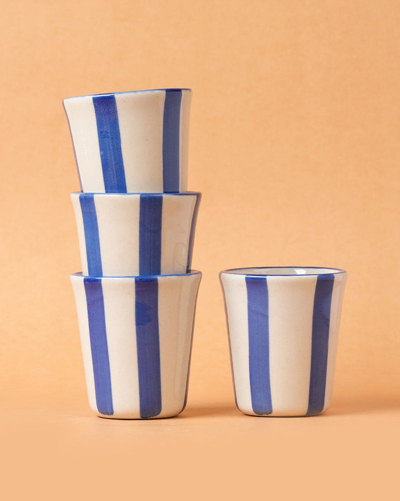 Nurture India Ceramic Blue Stripe Glass 3-Inch 2-Piece Set