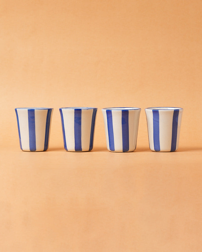 Nurture India Ceramic Blue Stripe Glass 3-Inch 2-Piece Set