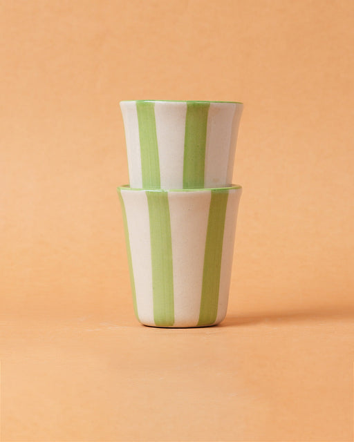 Nurture India Ceramic Green Stripe Glass 3-Inch 2-Piece Set