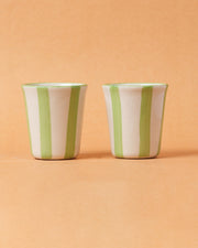 Nurture India Ceramic Green Stripe Glass 3-Inch 2-Piece Set