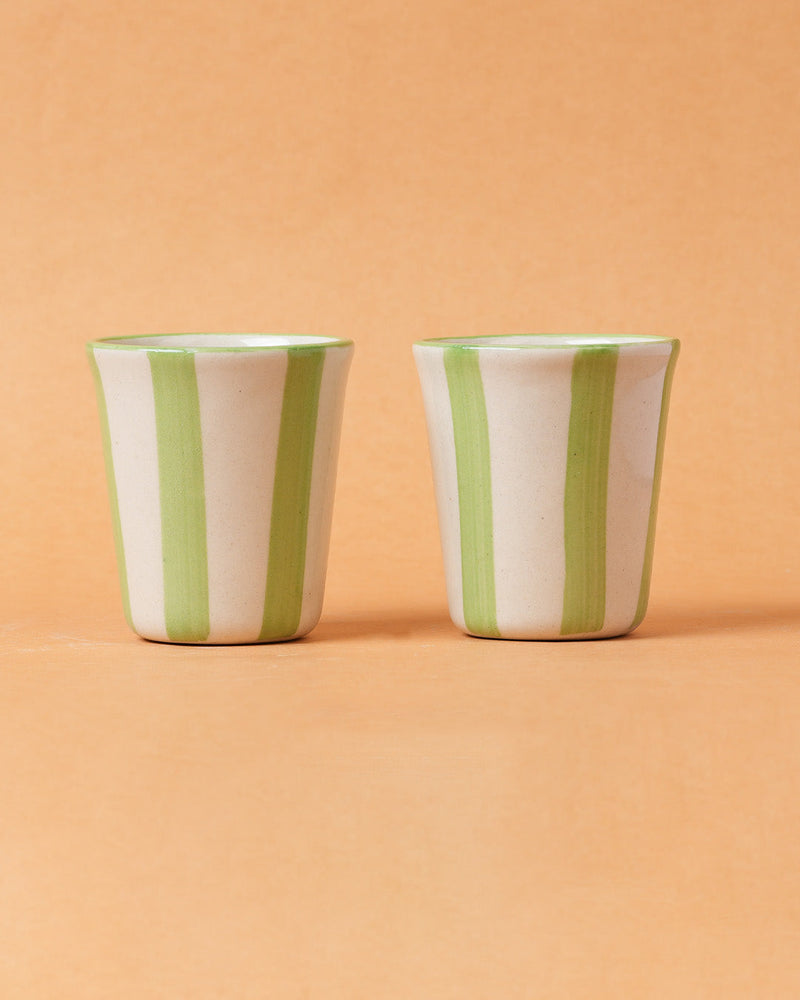 Nurture India Ceramic Green Stripe Glass 3-Inch 2-Piece Set