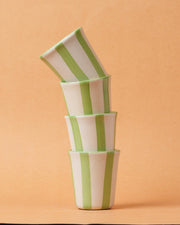 Nurture India Ceramic Green Stripe Glass 3-Inch 2-Piece Set