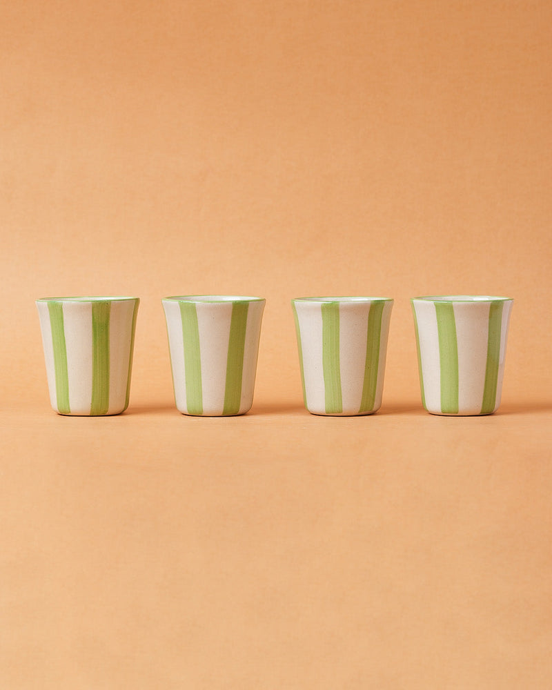Nurture India Ceramic Green Stripe Glass 3-Inch 2-Piece Set