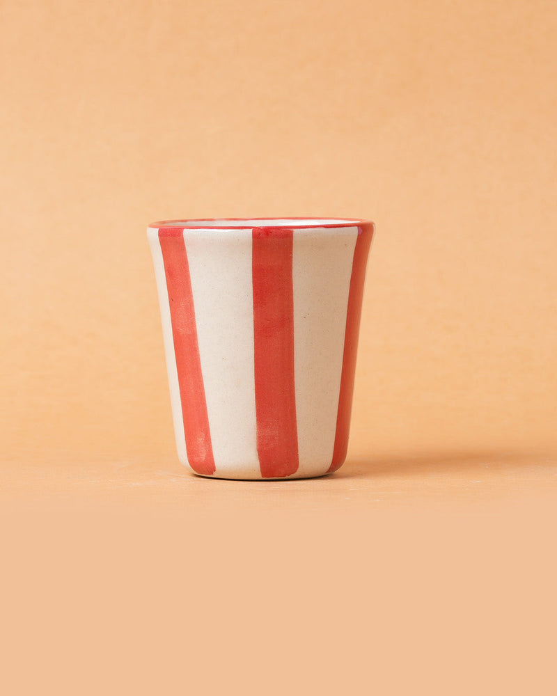 Nurture India Ceramic Red Stripe Glass 3-Inch 2-Piece Set