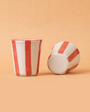 Nurture India Ceramic Red Stripe Glass 3-Inch 2-Piece Set