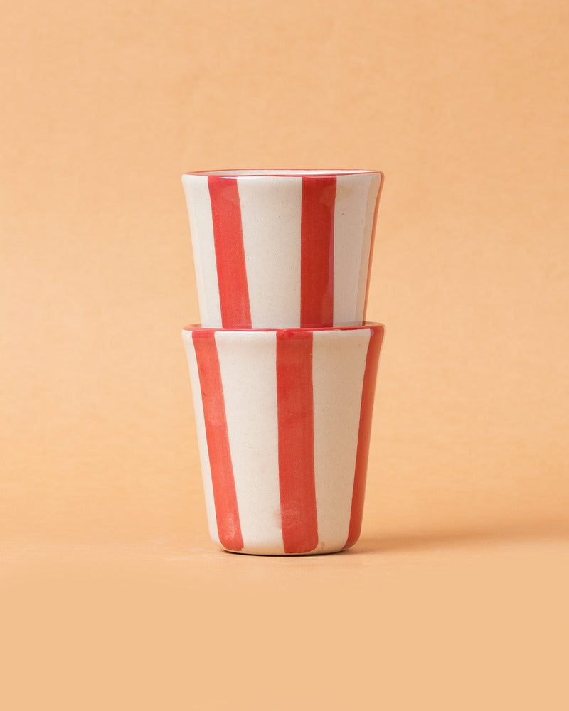 Nurture India Ceramic Red Stripe Glass 3-Inch 2-Piece Set