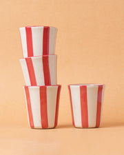 Nurture India Ceramic Red Stripe Glass 3-Inch 2-Piece Set