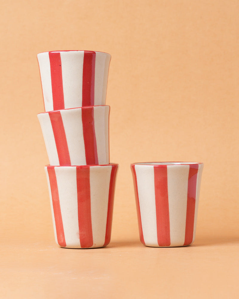 Nurture India Ceramic Red Stripe Glass 3-Inch 2-Piece Set