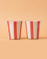 Nurture India Ceramic Red Stripe Glass 3-Inch 2-Piece Set