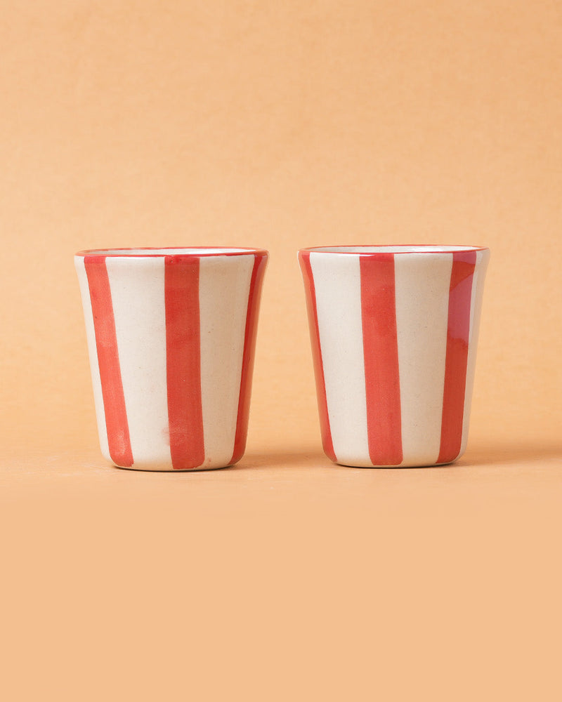 Nurture India Ceramic Red Stripe Glass 3-Inch 2-Piece Set