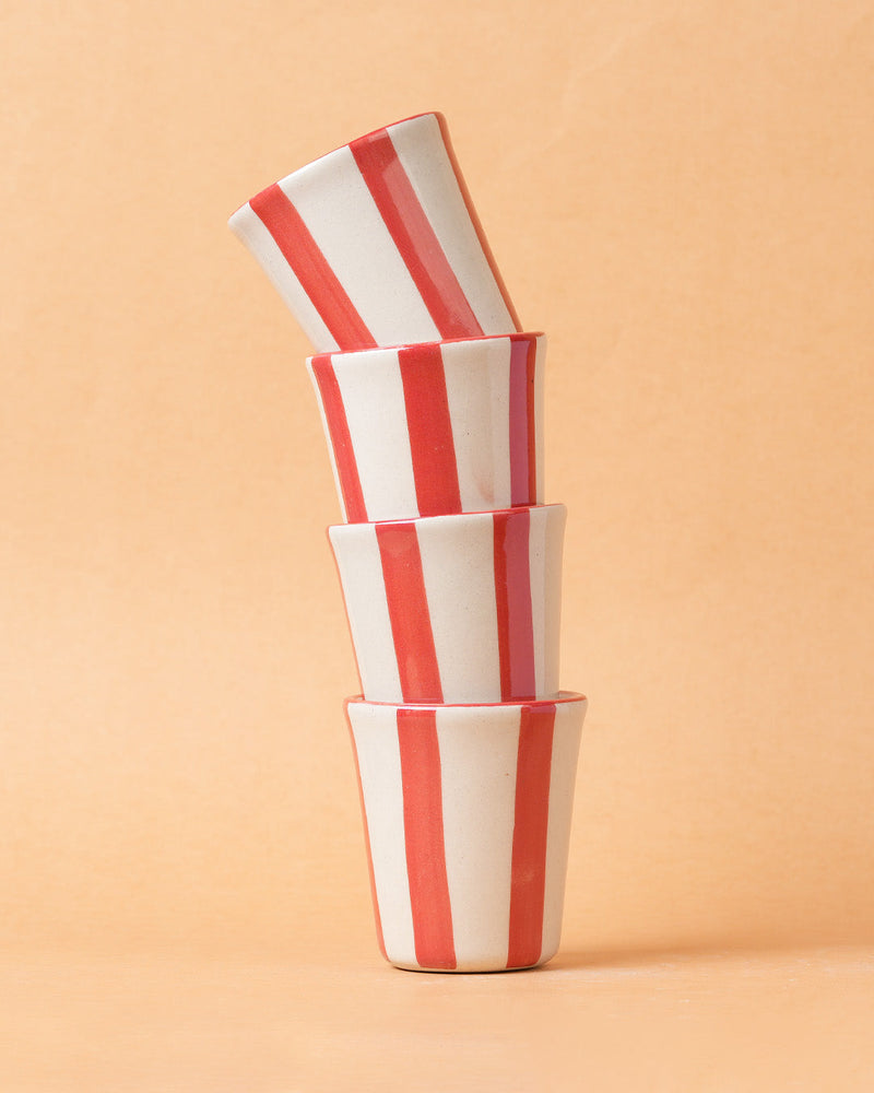 Nurture India Ceramic Red Stripe Glass 3-Inch 2-Piece Set