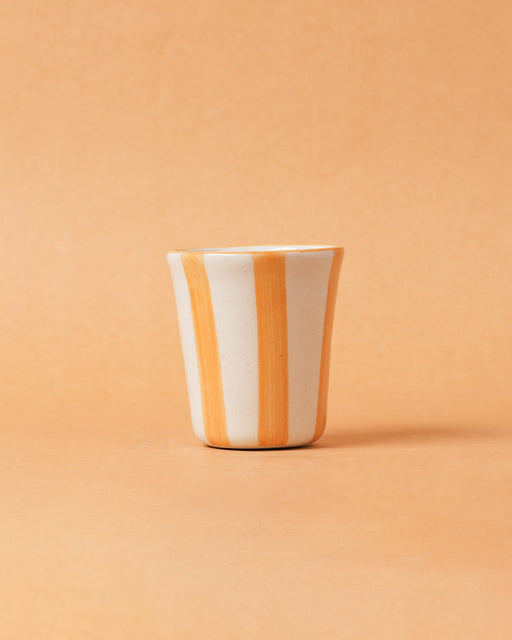 Nurture India Ceramic Yellow Stripe Glass 3-Inch 2-Piece Set