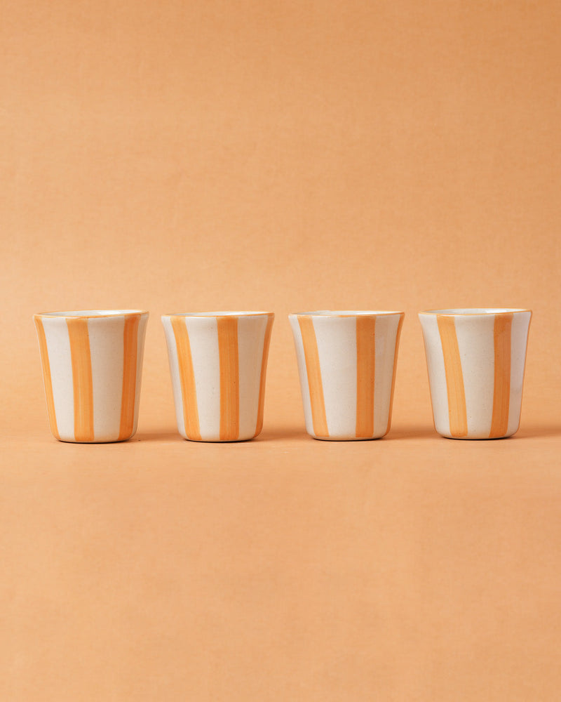 Nurture India Ceramic Yellow Stripe Glass 3-Inch 2-Piece Set