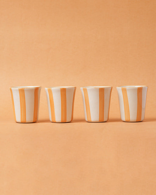 Nurture India Ceramic Yellow Stripe Glass 3-Inch 2-Piece Set