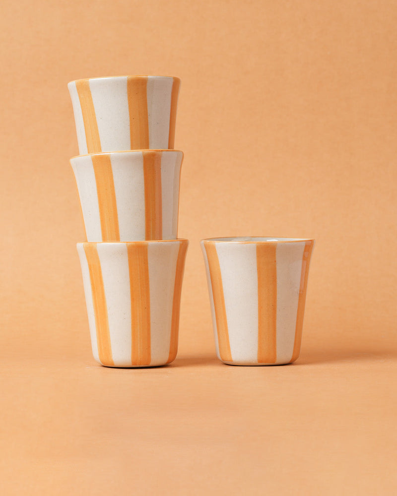 Nurture India Ceramic Yellow Stripe Glass 3-Inch 2-Piece Set