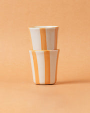 Nurture India Ceramic Yellow Stripe Glass 3-Inch 2-Piece Set