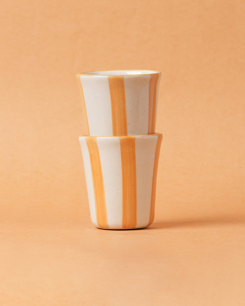 Nurture India Ceramic Yellow Stripe Glass 3-Inch 2-Piece Set
