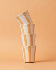 Nurture India Ceramic Yellow Stripe Glass 3-Inch 2-Piece Set