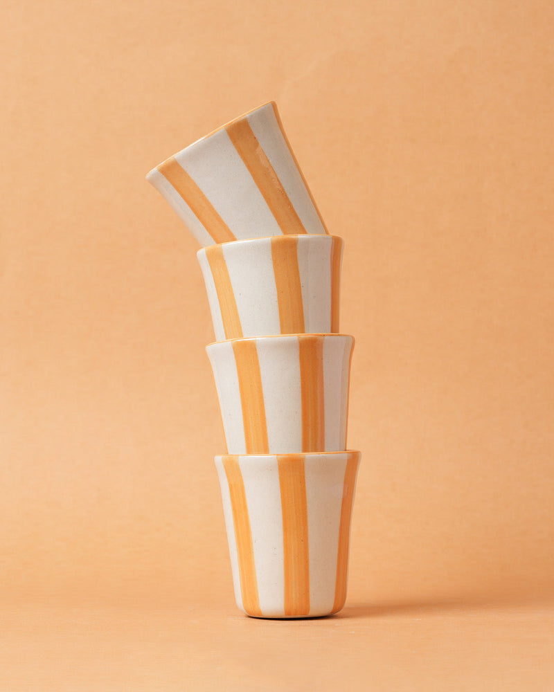 Nurture India Ceramic Yellow Stripe Glass 3-Inch 2-Piece Set