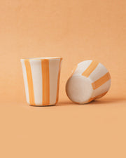 Nurture India Ceramic Yellow Stripe Glass 3-Inch 2-Piece Set