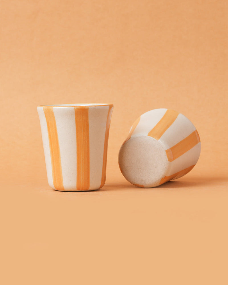 Nurture India Ceramic Yellow Stripe Glass 3-Inch 2-Piece Set