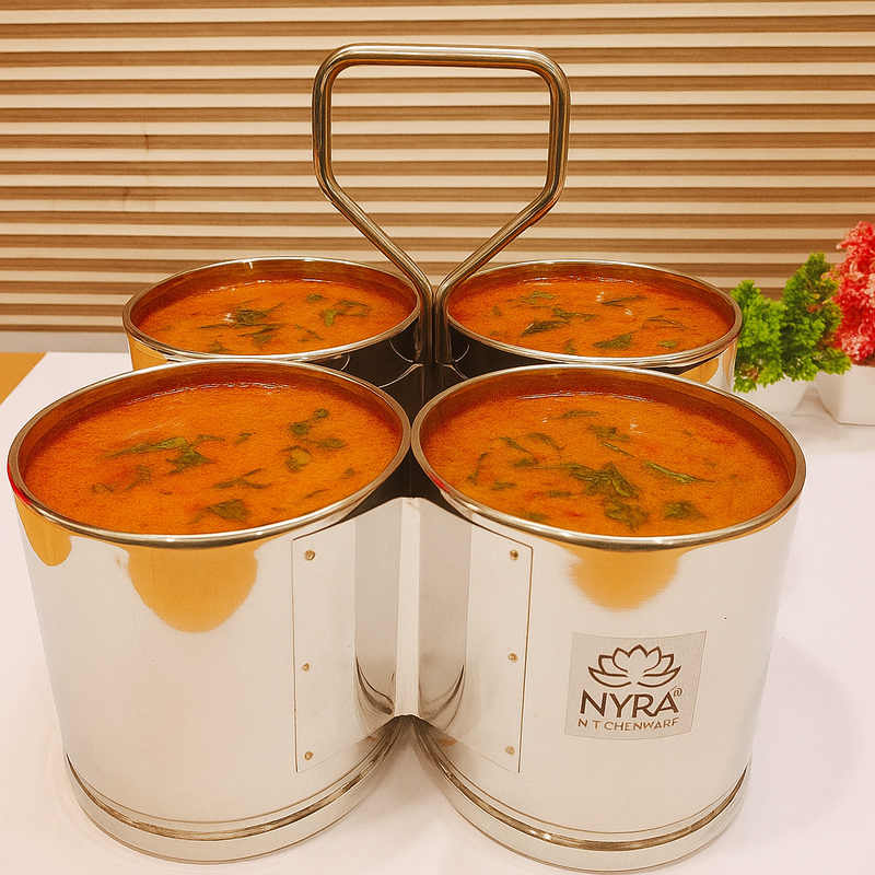 Stainless Steel Chaumukha/Chougadha Vegetable Holder with Handle – Kitchenware