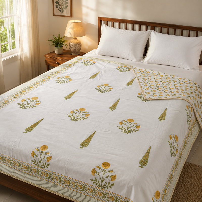 aenak-yellow-dahlia-handblock-bedsheet-dohar-combo-set