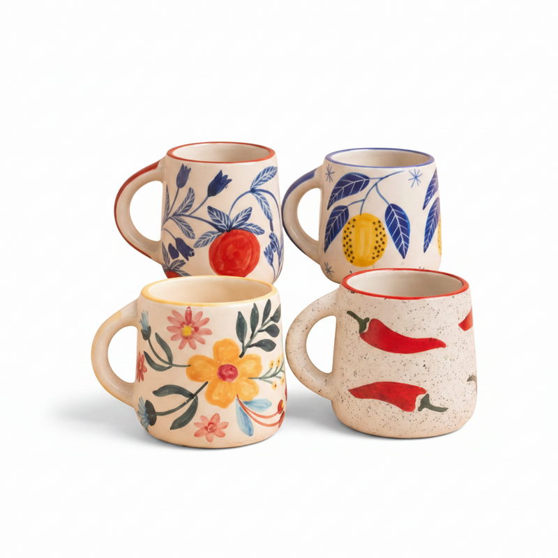 nurture-india-lemon-anaar-mirchi-floral-mug-combo-set-of-4