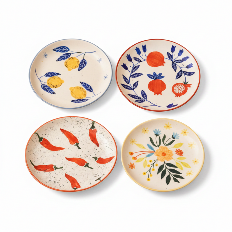 nurture-india-lemon-anaar-mirchi-floral-plates-combo-buy-3-get-1-free