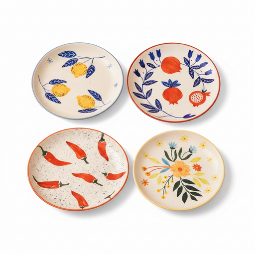 nurture-india-lemon-anaar-mirchi-floral-plates-combo-buy-3-get-1-free