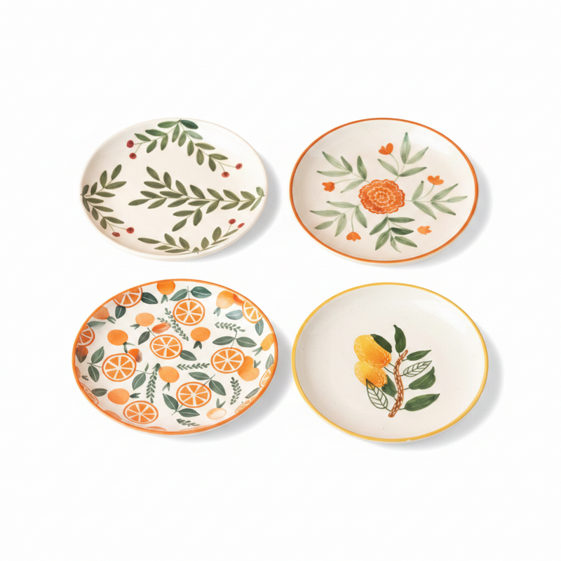 nurture-india-olive-marigold-orange-mango-plates-combo-buy-3-get-1-free