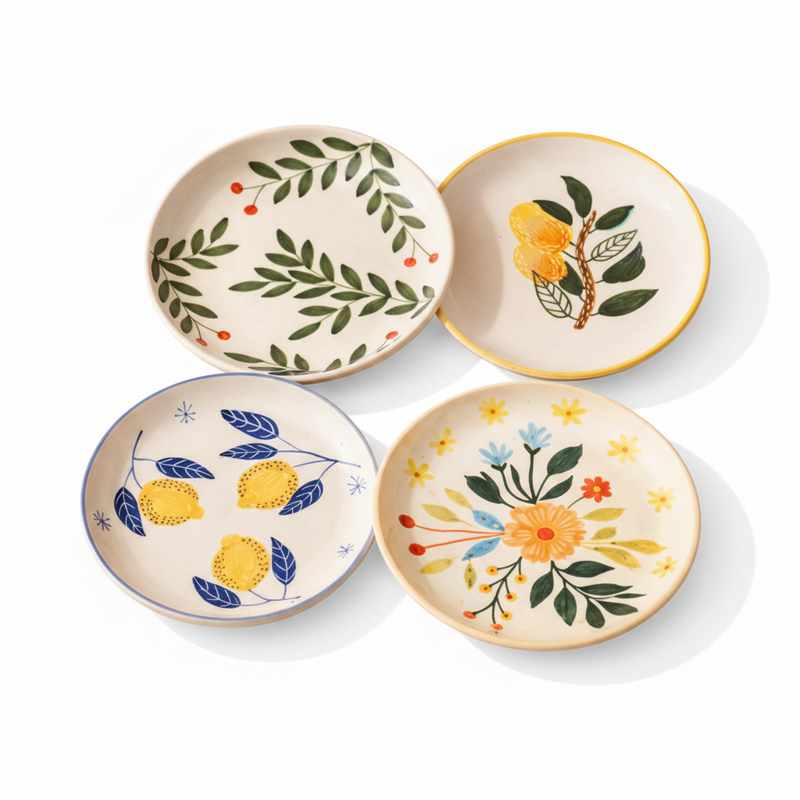 nurture-india-olive-mango-lemon-floral-plates-combo-buy-3-get-1-free