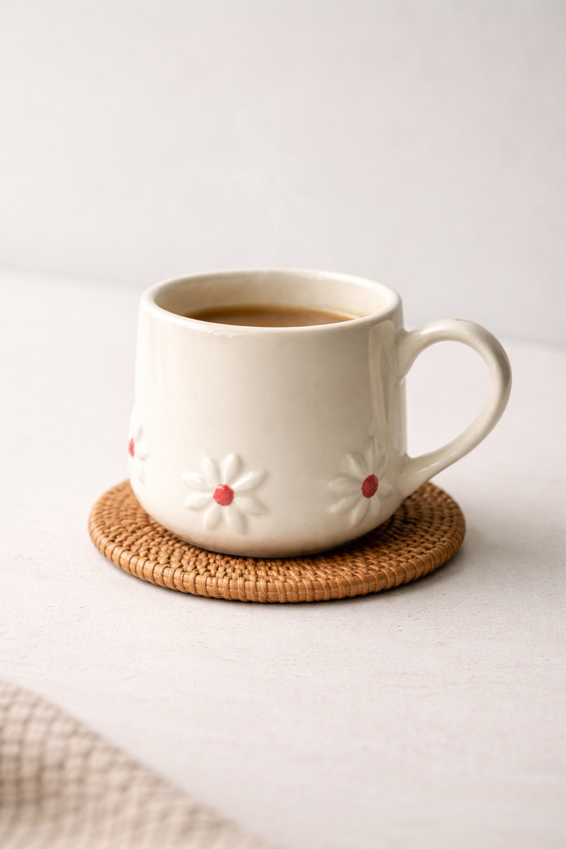 Ivory Daisy Love Ceramic Coffee Mug