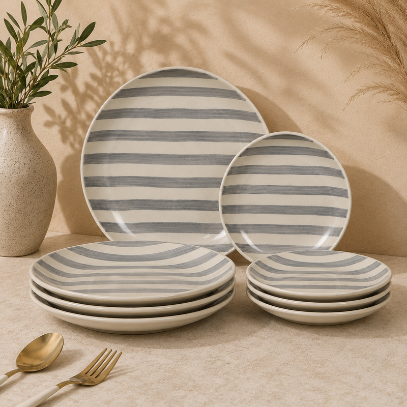 ceramic-kitchen-noir-ivory-stripe-dinner-quarter-plates-collection