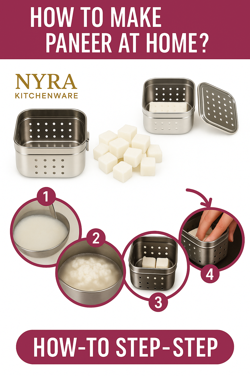 Stainless Steel Square Paneer Maker Set | Mould & Strainer with Top Press Lid