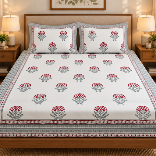 aenak-red-marigold-handblock-premium-cotton-bedsheet-set