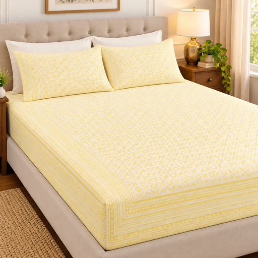aenak-yellow-jaal-handblock-premium-cotton-bedsheet-set