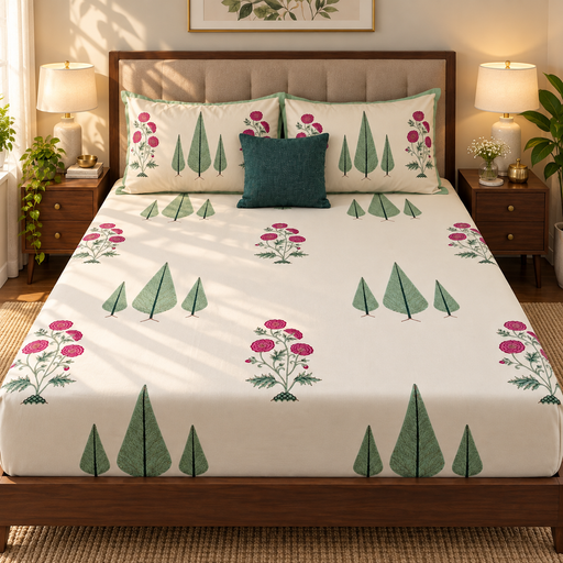 aenak-magenta-floral-garden-handblock-printed-premium-cotton-bedsheet-set-ivory-base