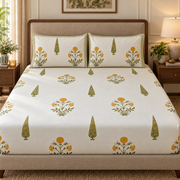 aenak-yellow-dahlia-handblock-premium-cotton-bedsheet-set