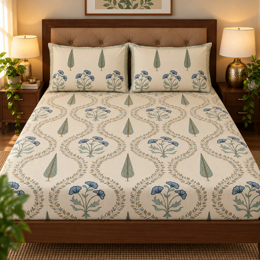 aenak-blue-poppy-handblock-printed-premium-cotton-bedsheet-set-beige-base