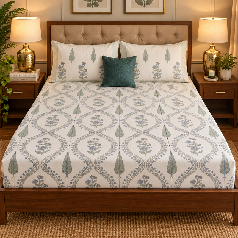 aenak-blue-periwinkle-jaal-handblock-premium-cotton-bedsheet-set