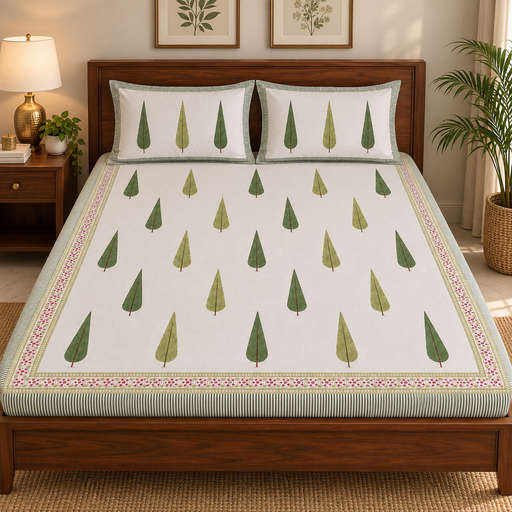 aenak-green-cypress-handblock-premium-cotton-bedsheet-set