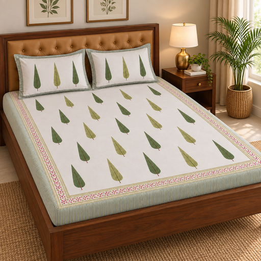 aenak-green-cypress-handblock-premium-cotton-bedsheet-set